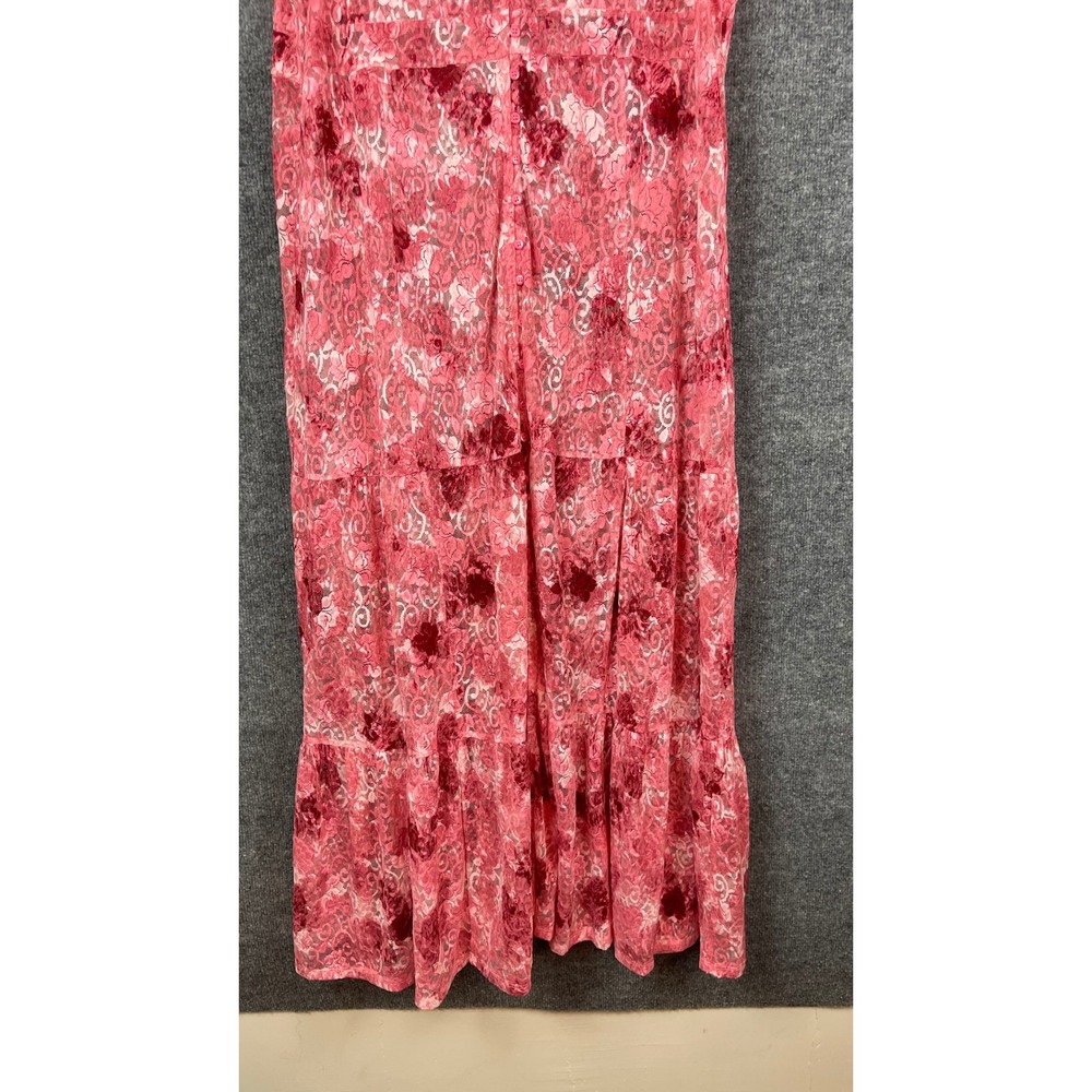 Chico's Floral Lace Maxi Dress Women's 1X Pink Excellent Tiered Puff Sleeve - Picture 3 of 10